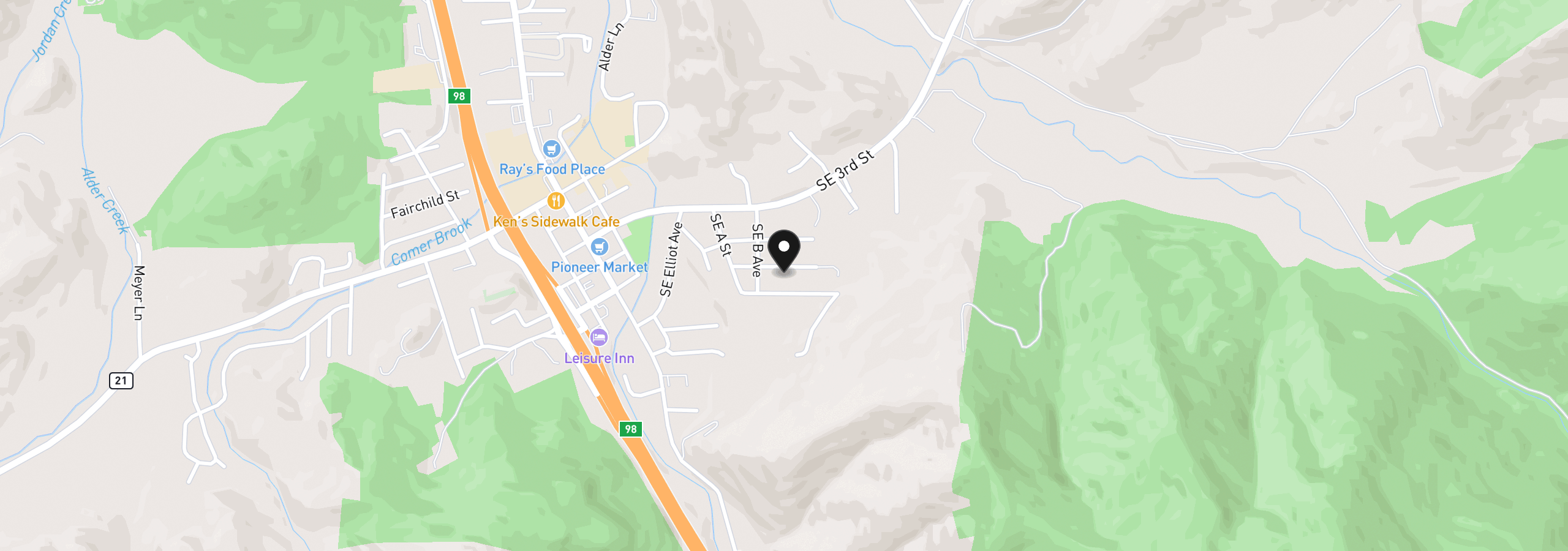 Map showing the location of 541 Mont St, Canyonville, OR 97417