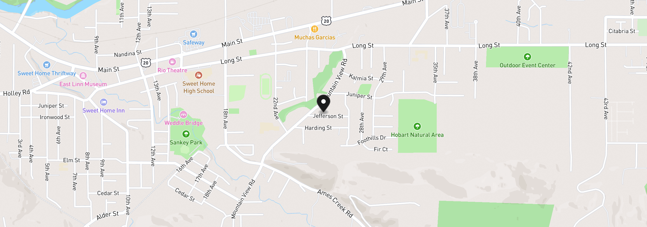 Map showing the location of 2306 Jefferson St, Sweet Home, OR 97386