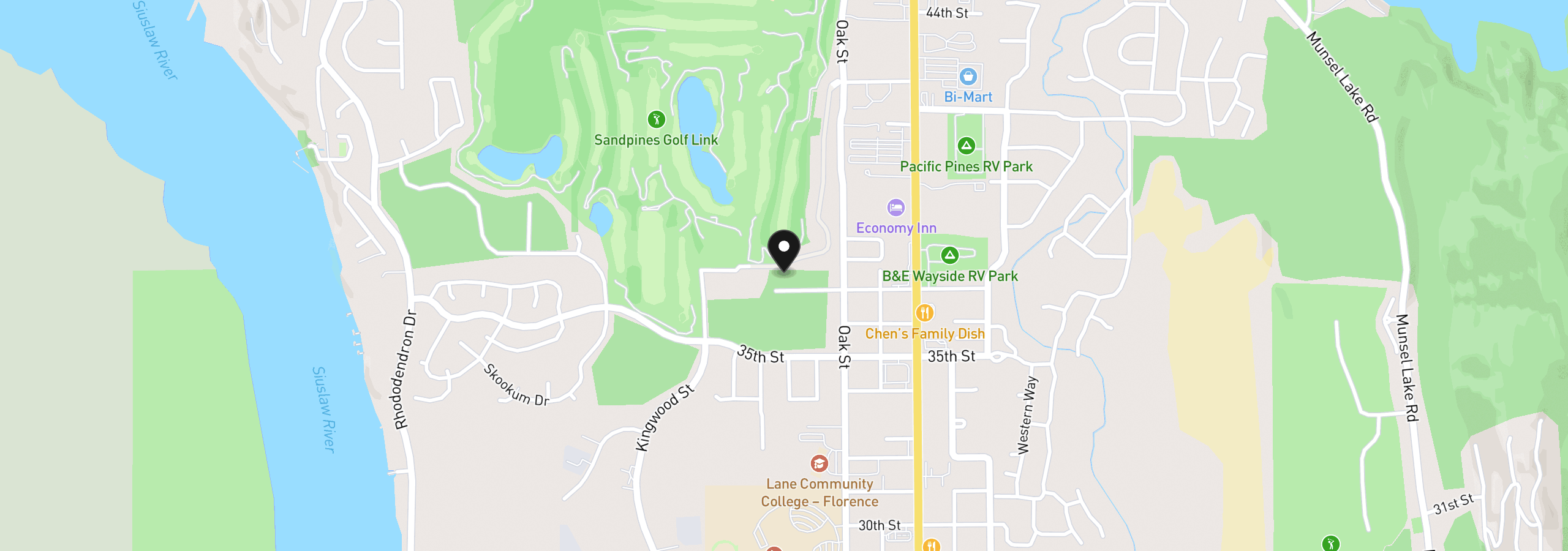 Map showing the location of 1441 37th St, Florence, OR 97439