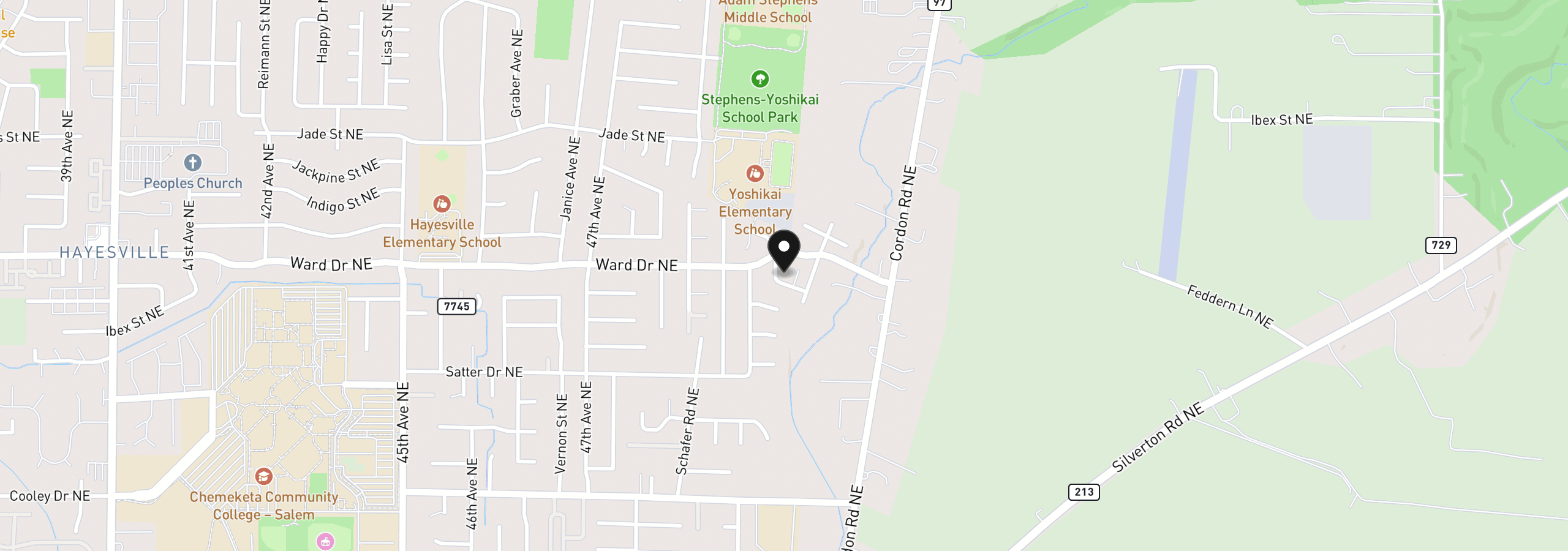 Map showing the location of 4374 Log Dr, Salem, OR 97305