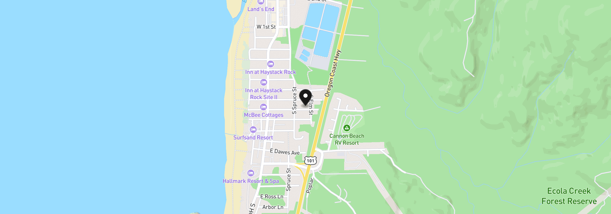 Map showing the location of 264 E Van Buren St, Cannon Beach, OR 97110
