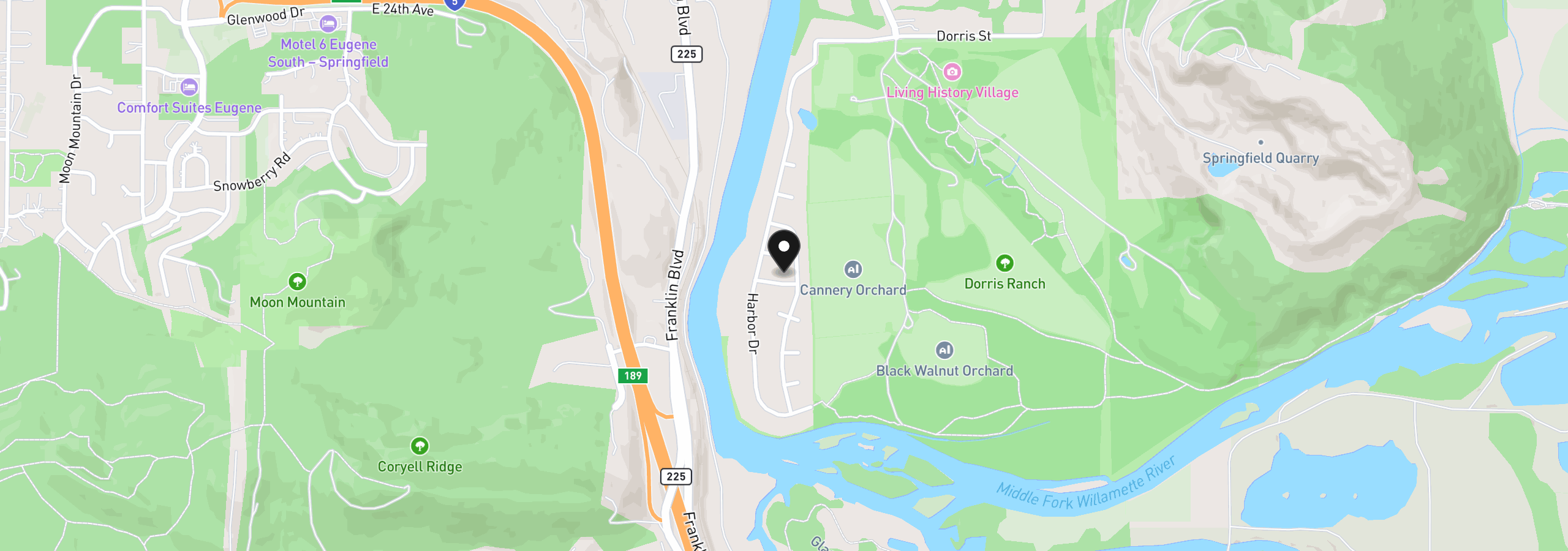 Map showing the location of 65 Kremont Ave, Springfield, OR 97477