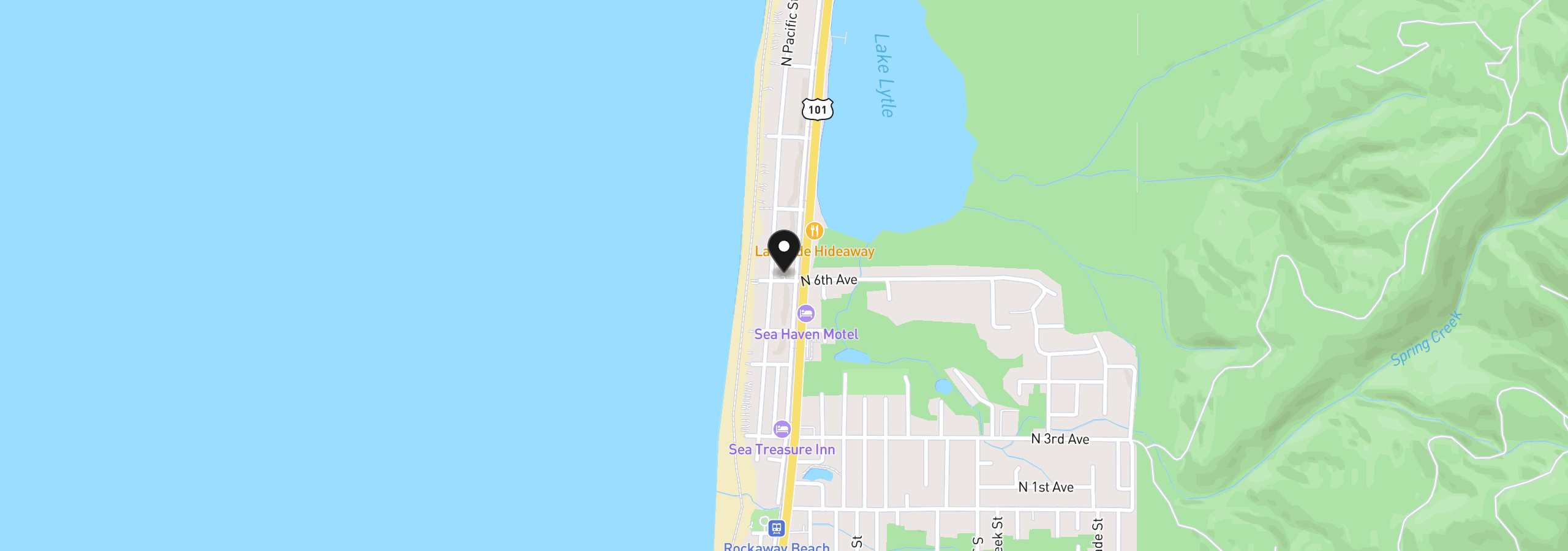 Map showing the location of 602 N Pacific St, Rockaway Beach, OR 97136