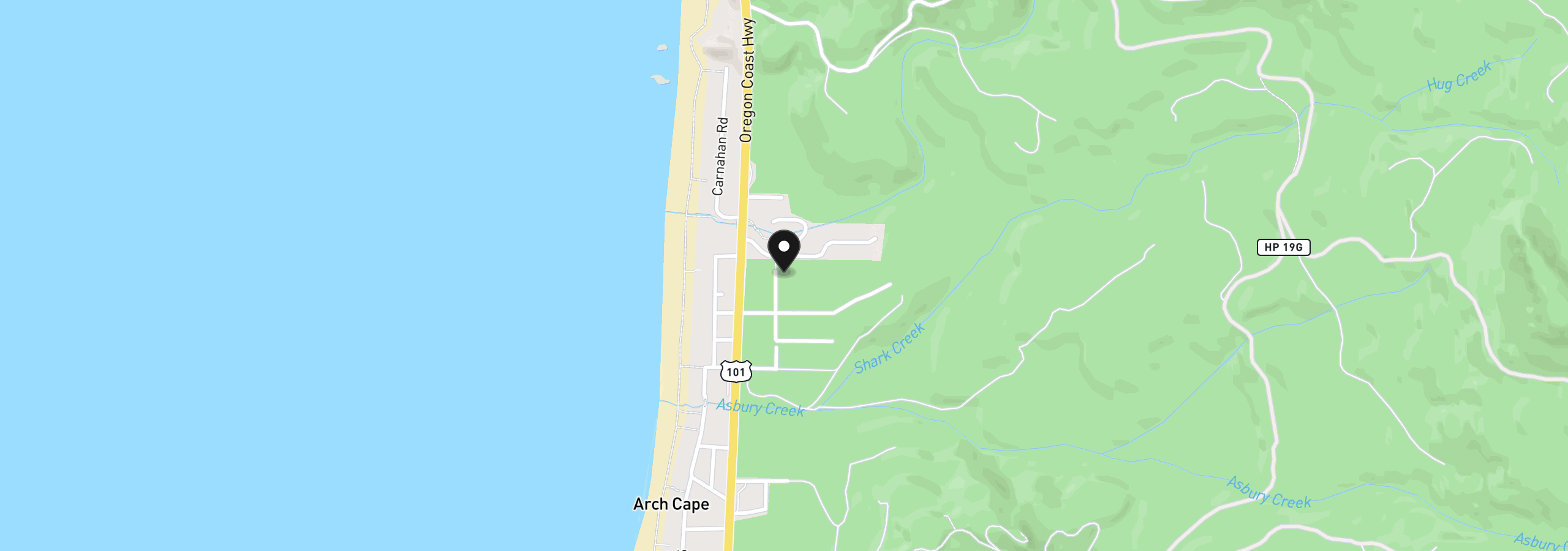 Map showing the location of 80405 Woodland Heights Rd, Arch Cape, OR 97102