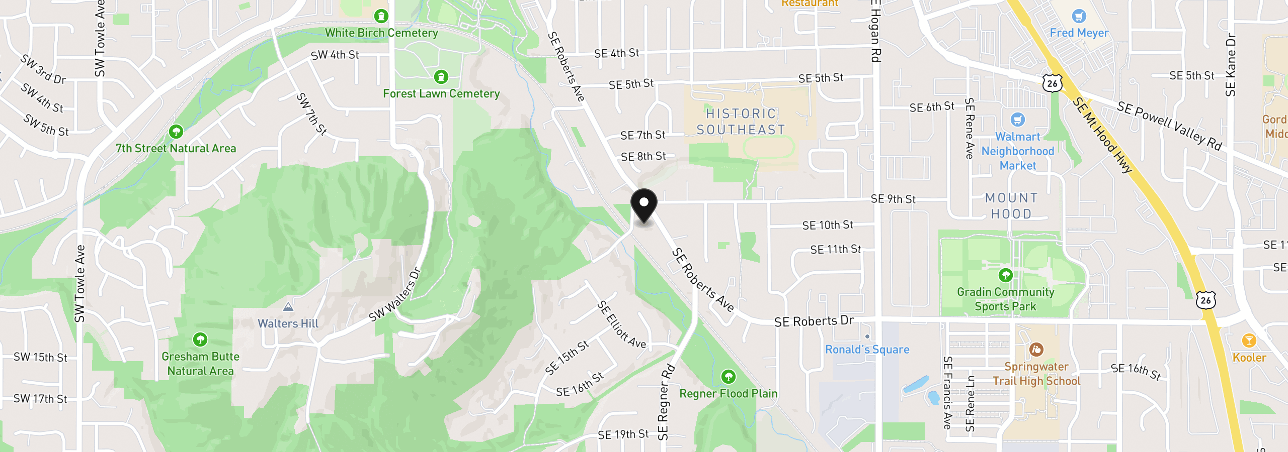 Map showing the location of 939 SE Roberts Ave, Gresham, OR 97080