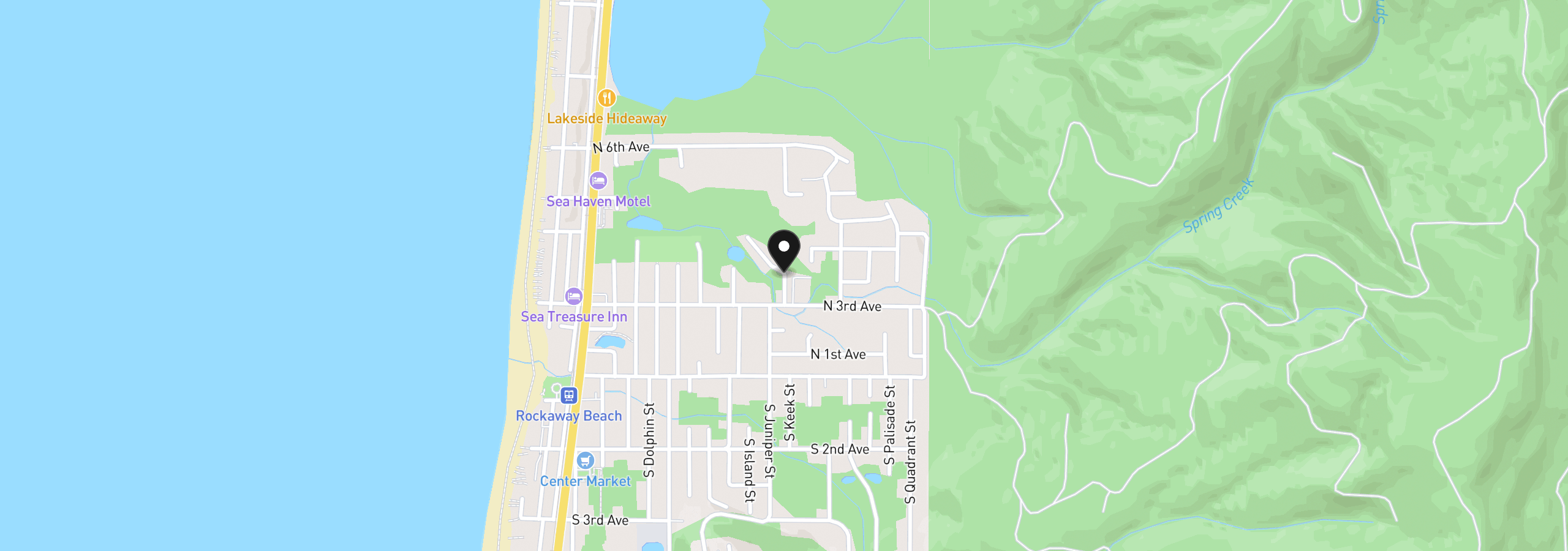 Map showing the location of Juniper Ct Lot 1, Rockaway Beach, OR 97136