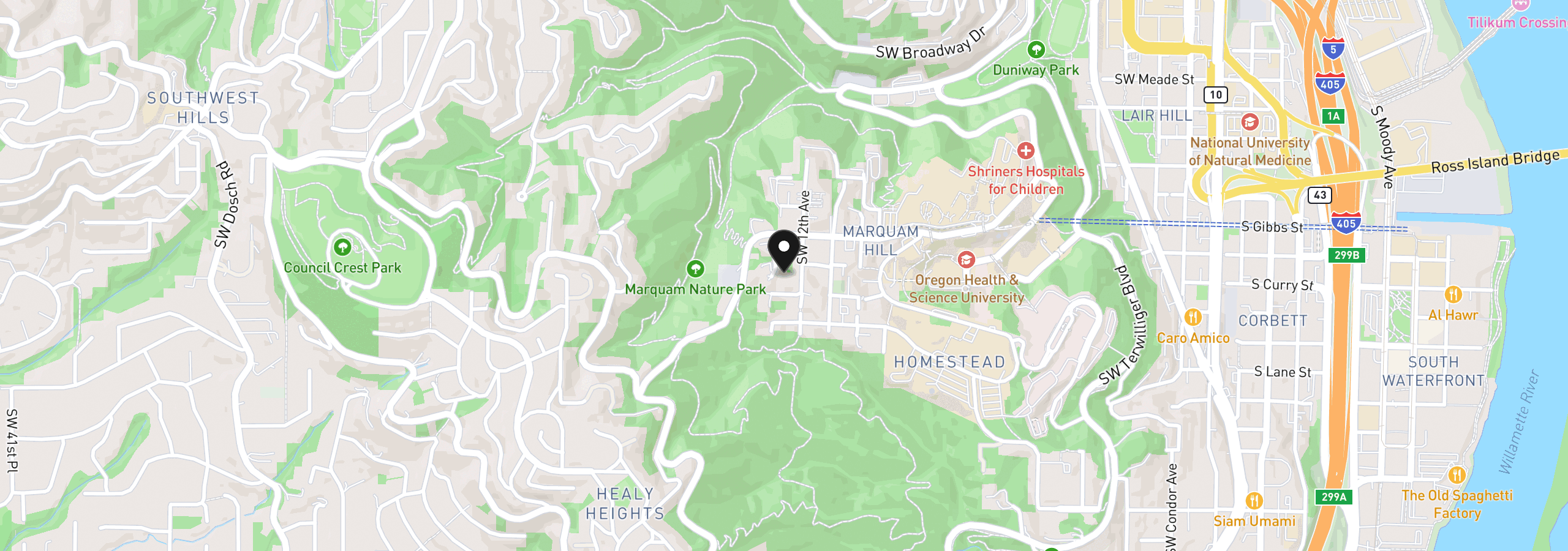 Map showing the location of 3412 SW 13th Ave, Portland, OR 97239