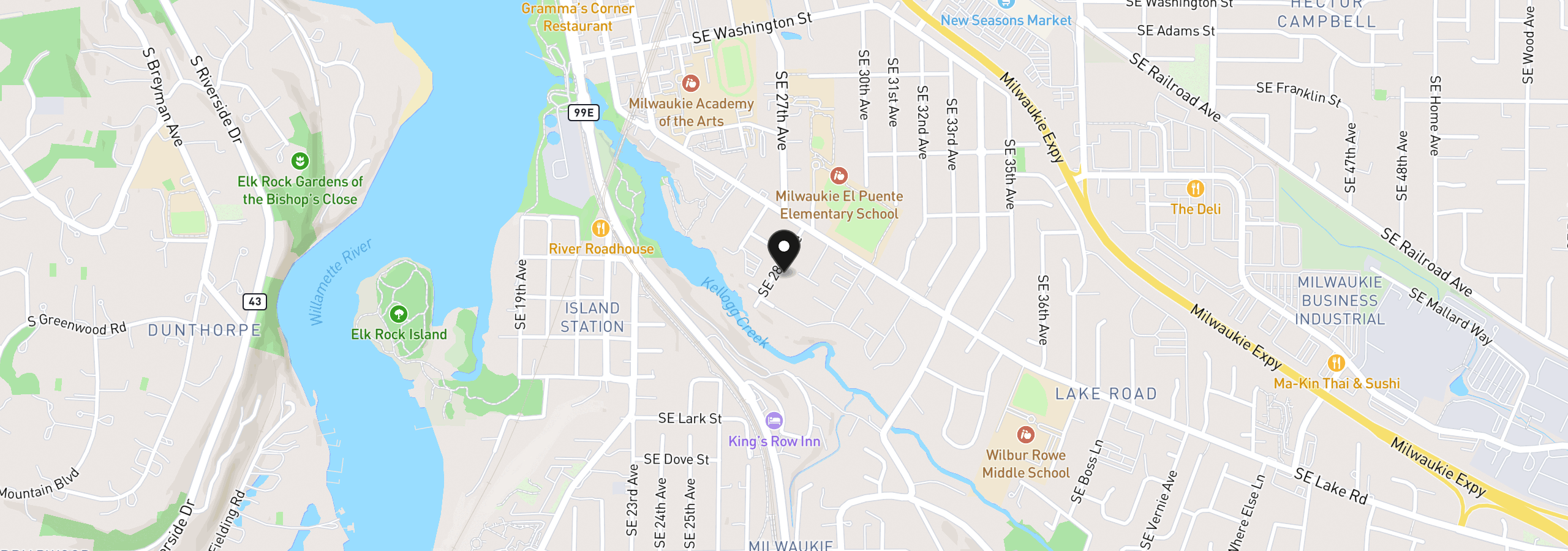 Map showing the location of 11904 SE 28th Ave, Milwaukie, OR 97222