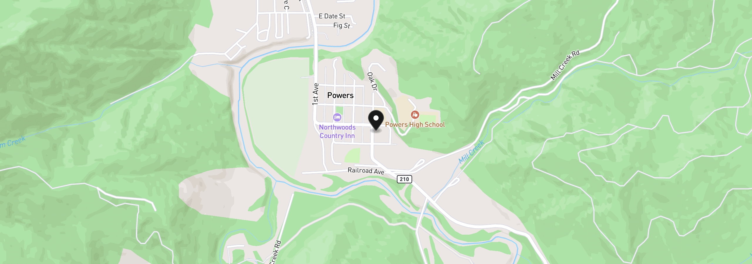 Map showing the location of 360 4th Ave, Powers, OR 97466