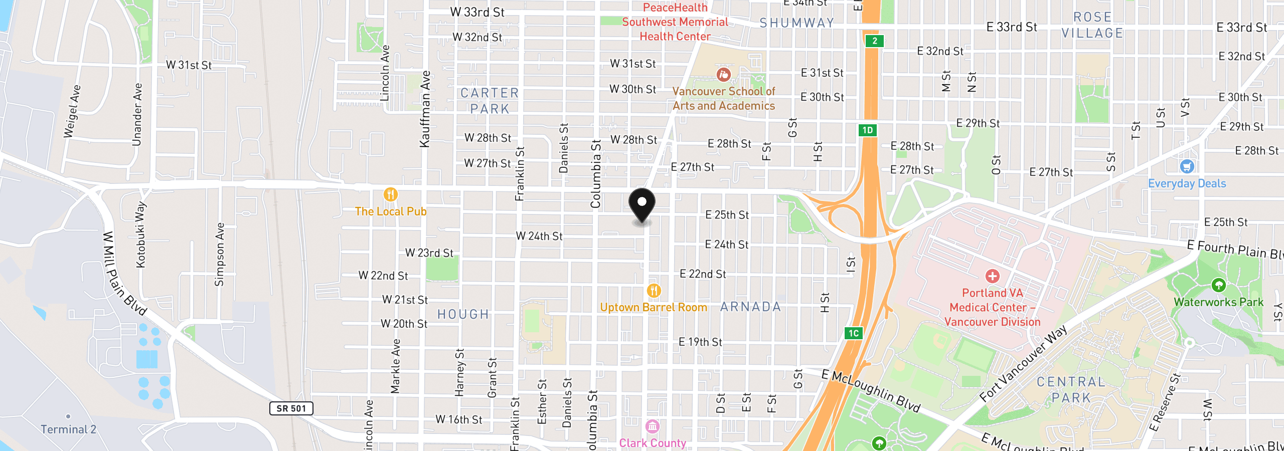 Map showing the location of 2412 Main St, Vancouver, Wa 98660
