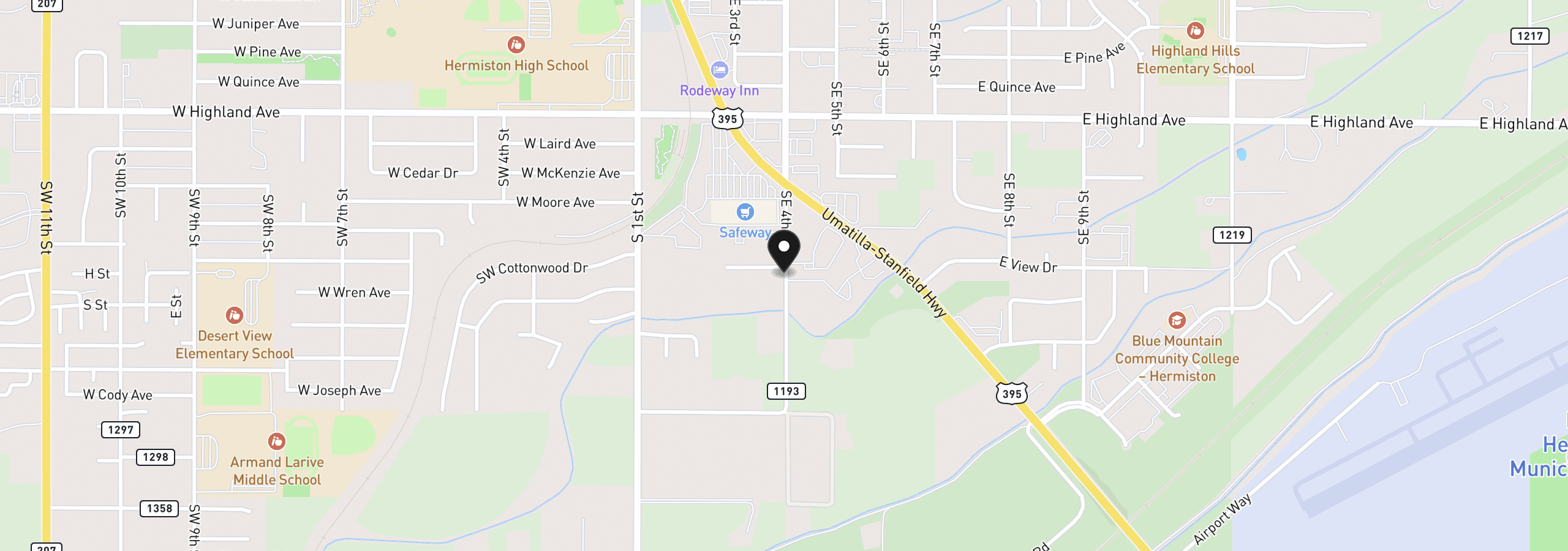 Map showing the location of 1242 SE Kimber, Hermiston, OR 97838