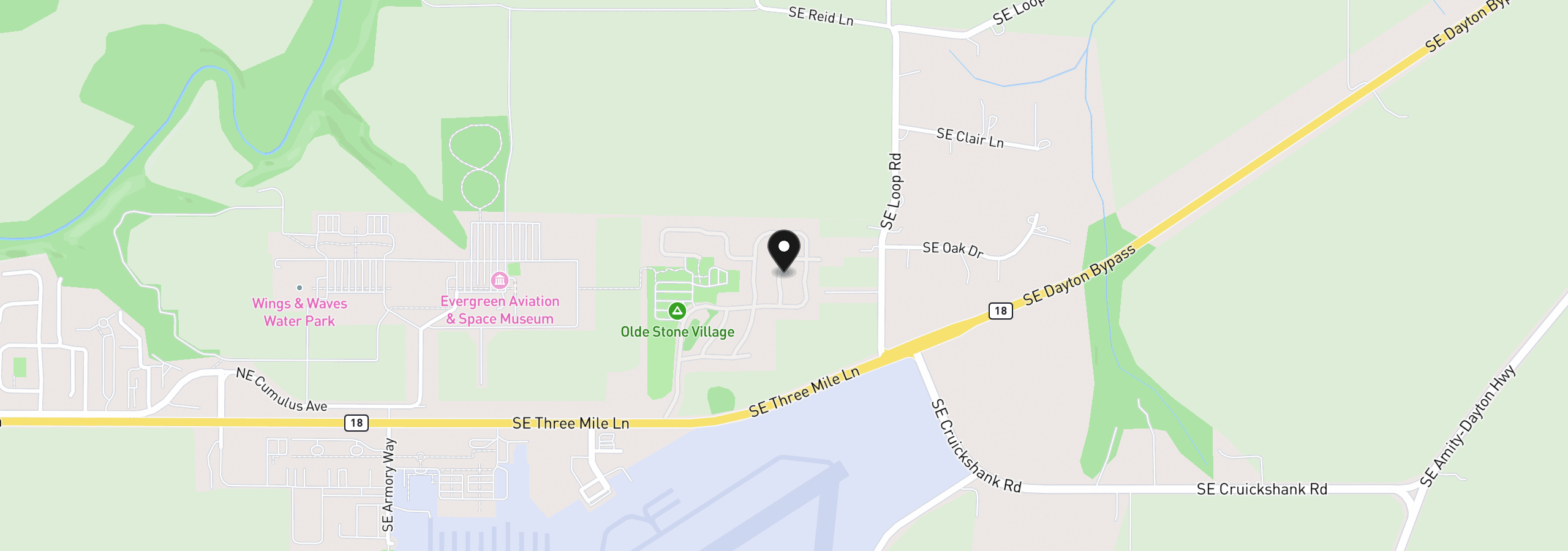 Map showing the location of 4155 NE Three Mile Ln 80, McMinnville, OR 97128
