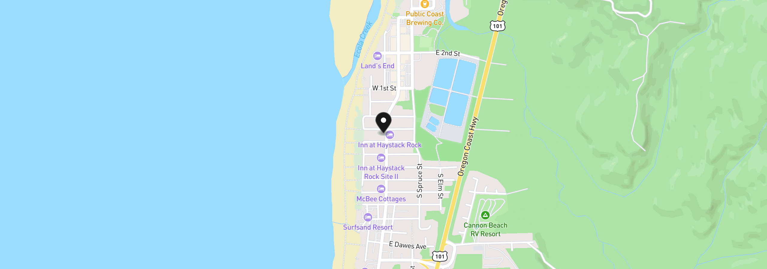 Map showing the location of 432 S Hemlock St, Cannon Beach, OR 97110