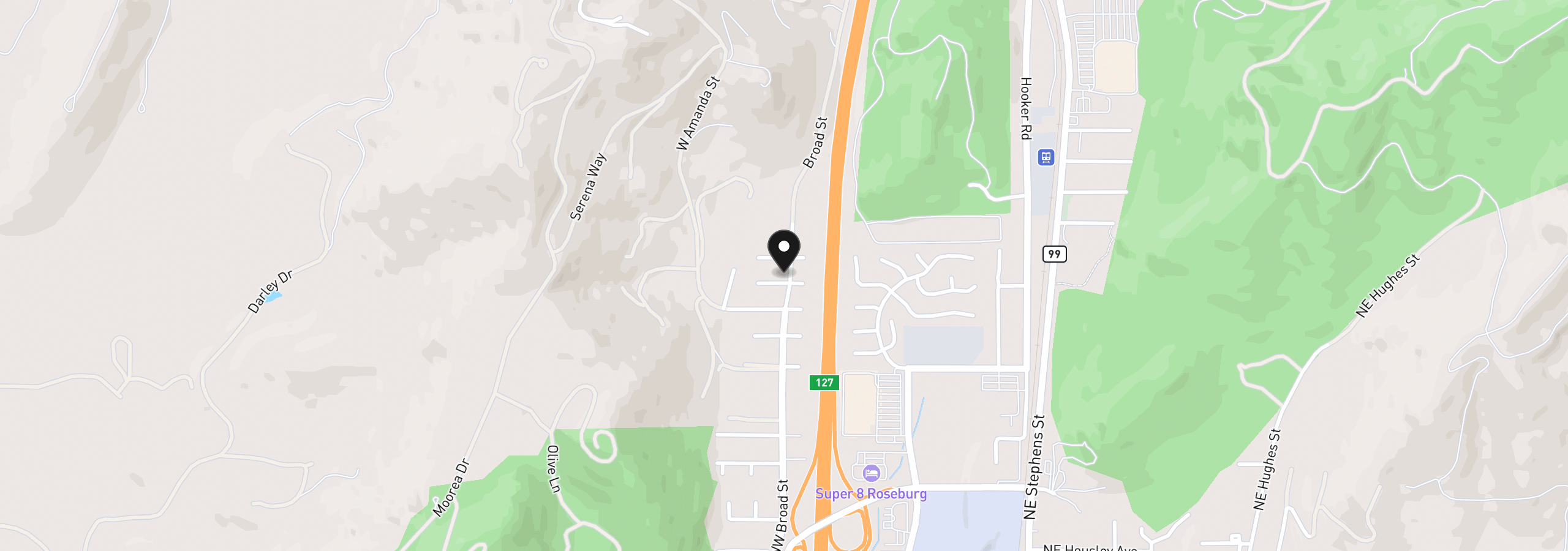 Map showing the location of 3610 NW Broad St, Roseburg, OR 97471