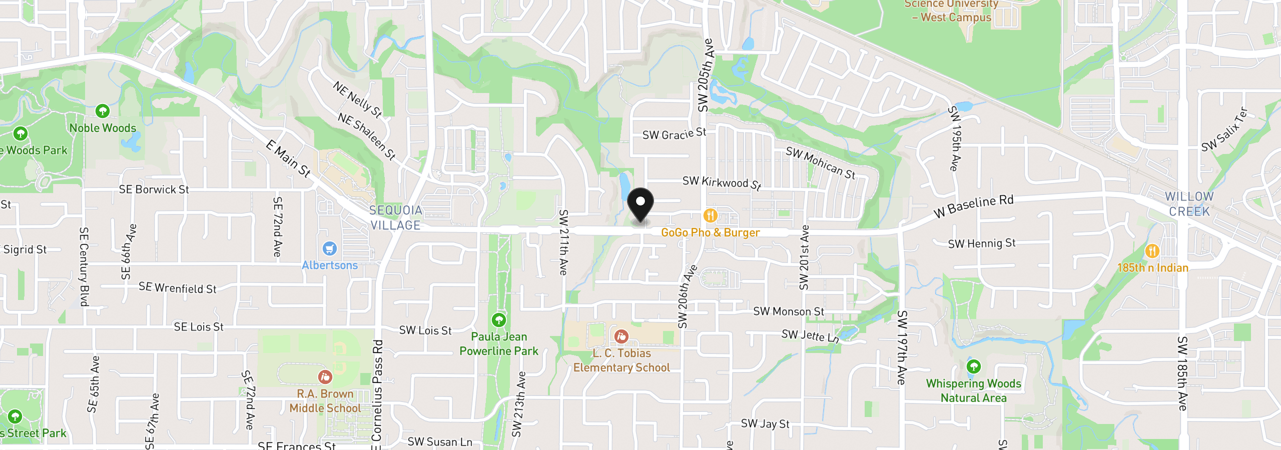Map showing the location of 593 SW 207th Ave, Beaverton, OR 97006
