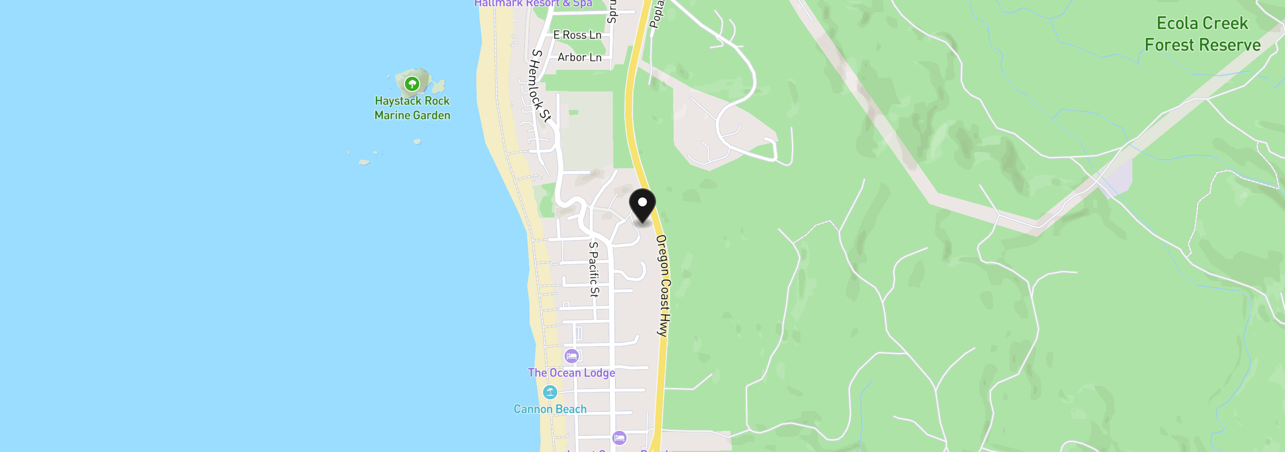 Map showing the location of 425 Yukon St, Cannon Beach, OR 97110