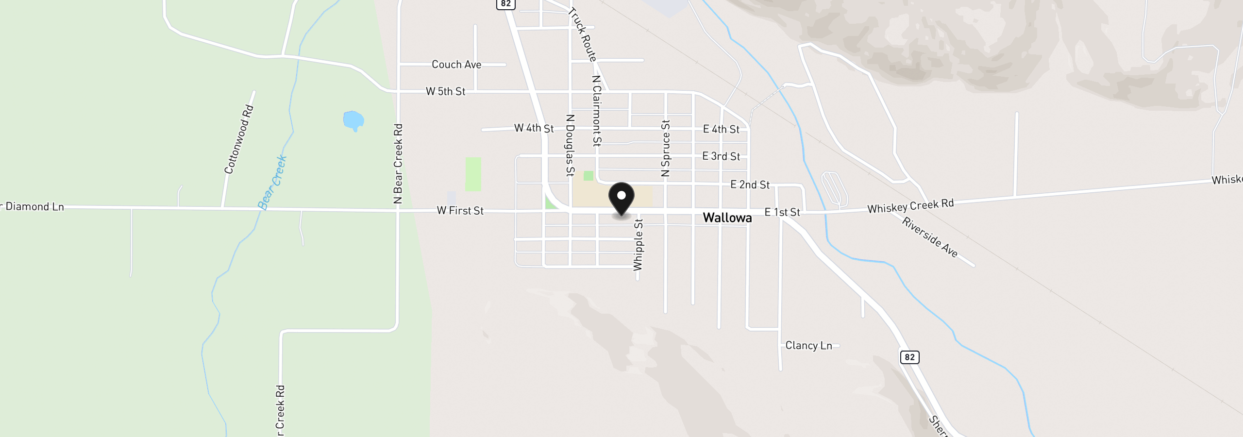 Map showing the location of 306 W 1st St, Wallowa, OR 97885