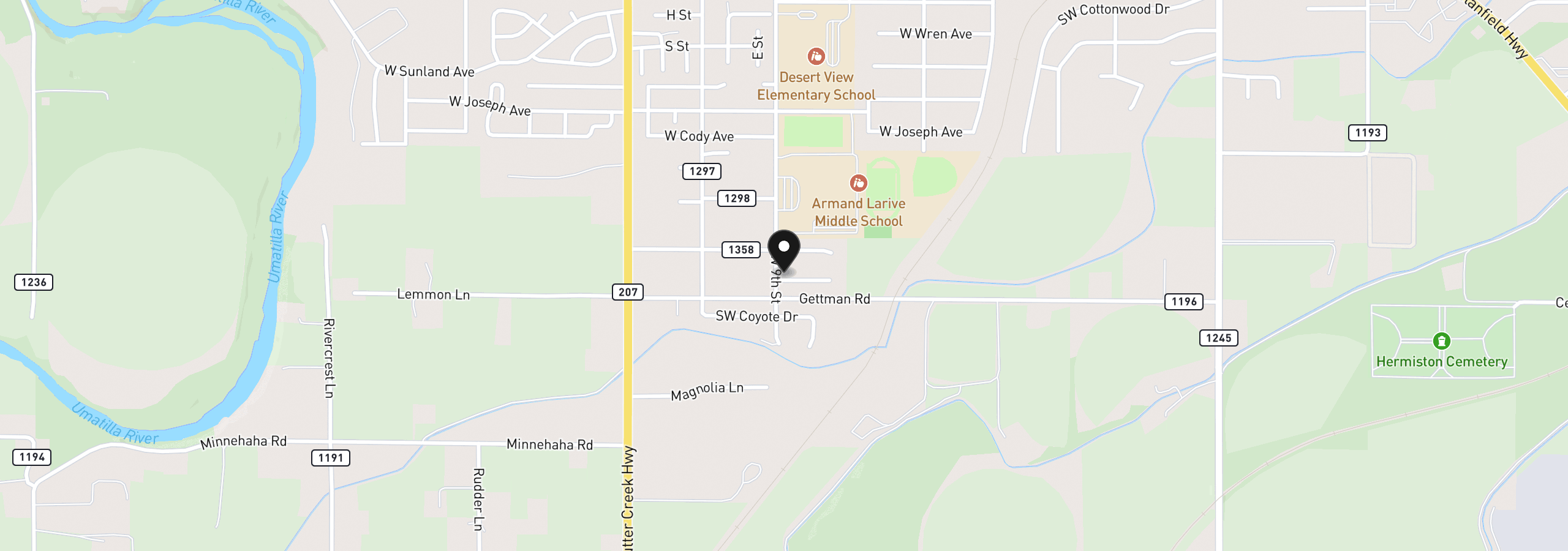 Map showing the location of 894 SW Fieldstone Ct, Hermiston, OR 97838