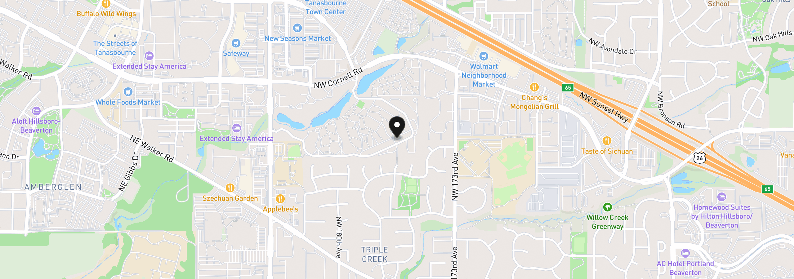 Map showing the location of 1608 NW Rolling Hill Dr, Beaverton, OR 97006