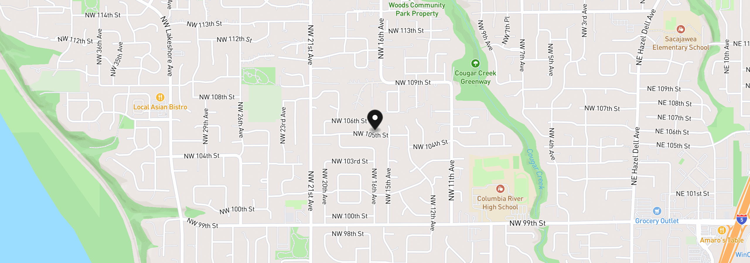 Map showing the location of 1606 NW 105th St, Vancouver, Wa 98685