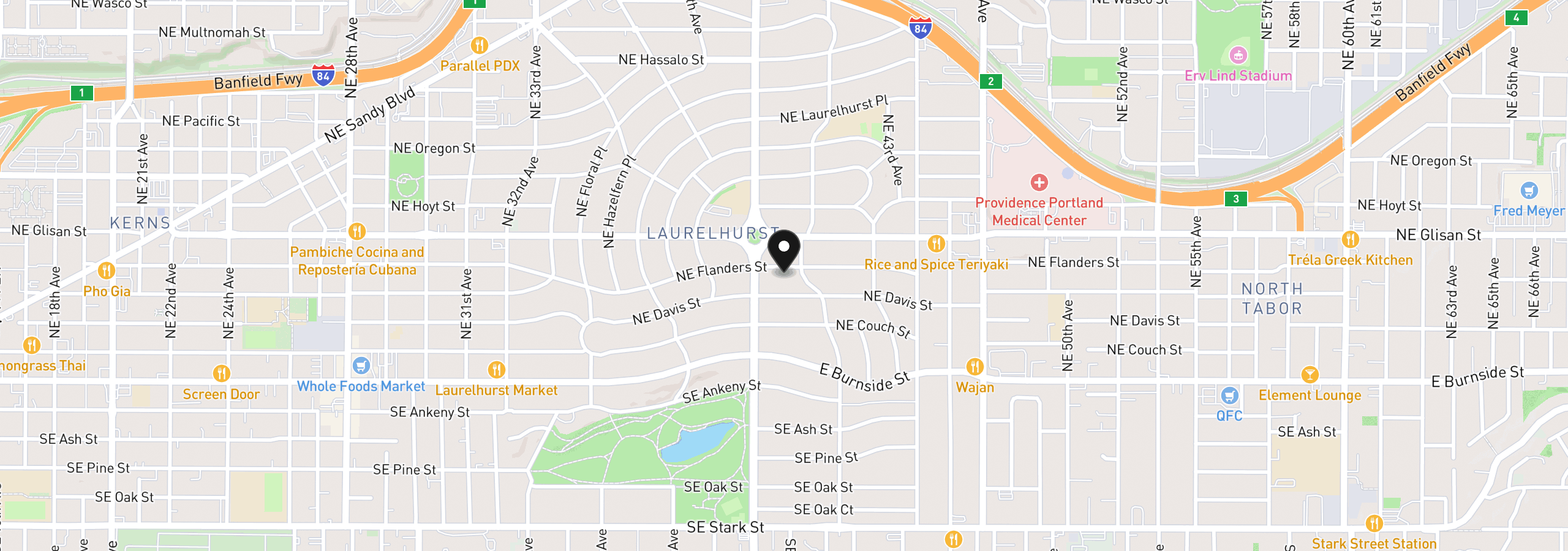 Map showing the location of 4006 NE Flanders St, Portland, OR 97232