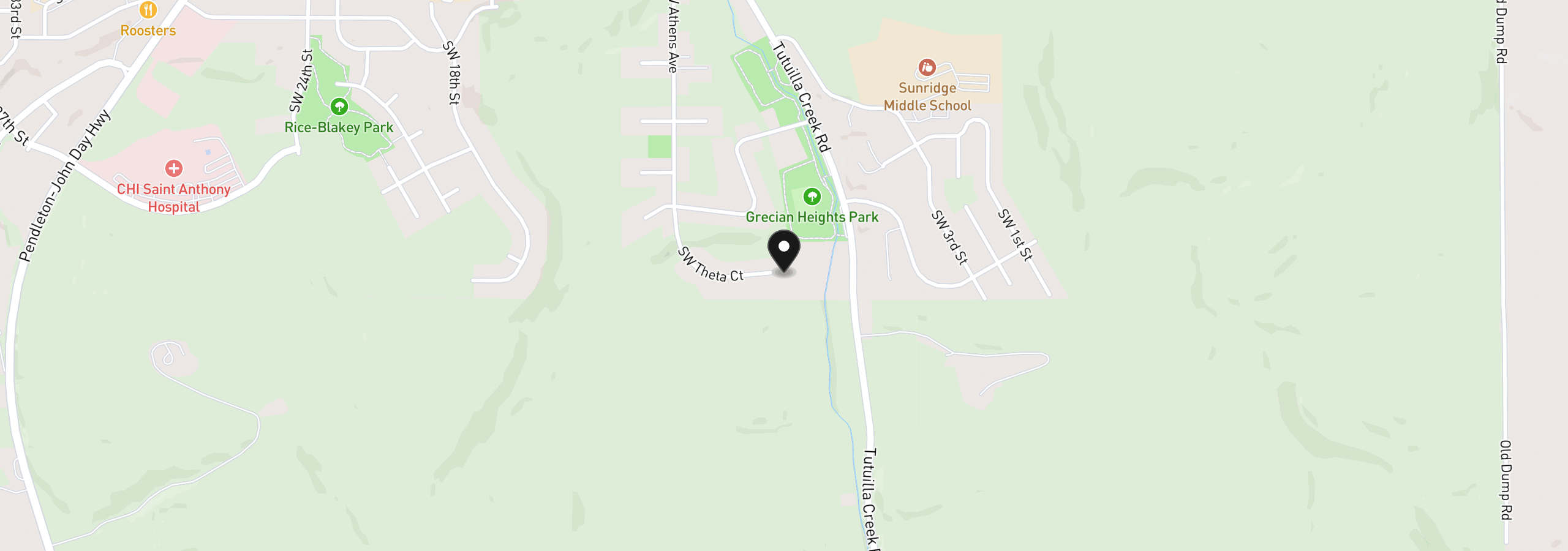 Map showing the location of 1180 SW Theta Ct, Pendleton, OR 97801