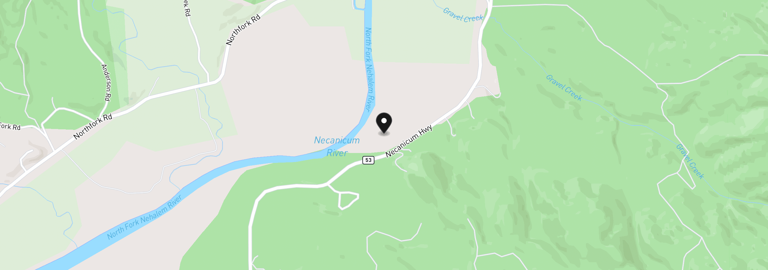 Map showing the location of Hwy 53, Nehalem, OR 97131