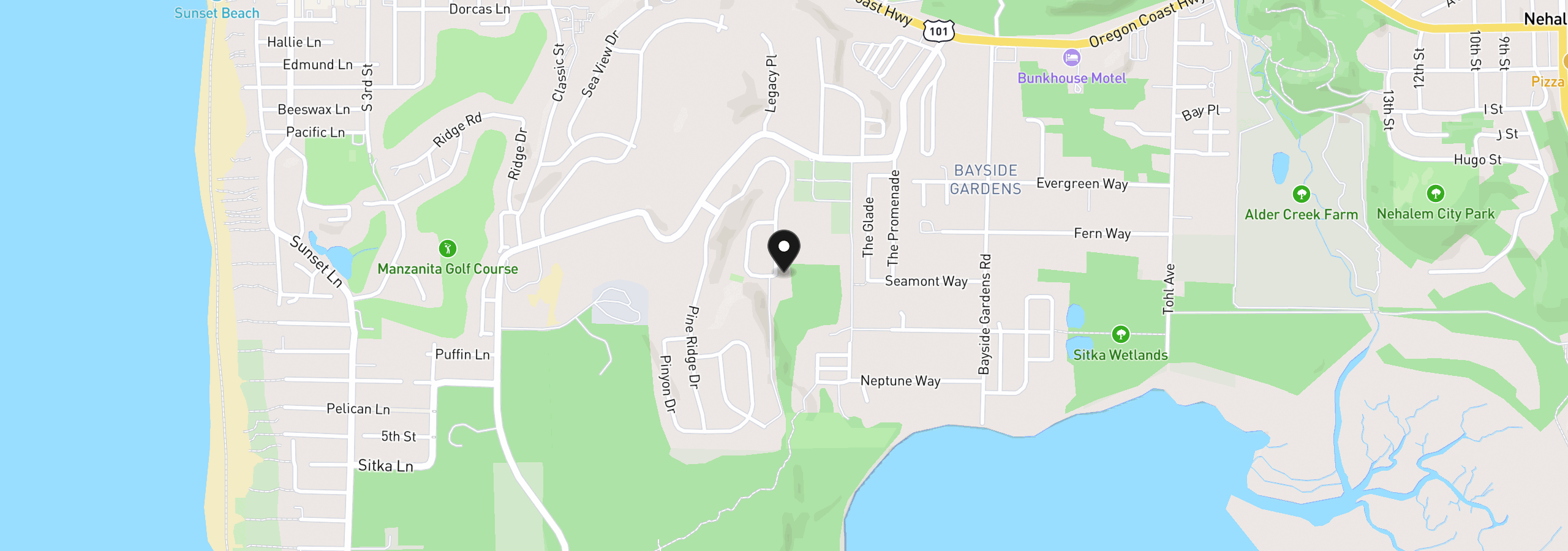 Map showing the location of 10480 Pine Ridge Dr, Manzanita, OR 97130