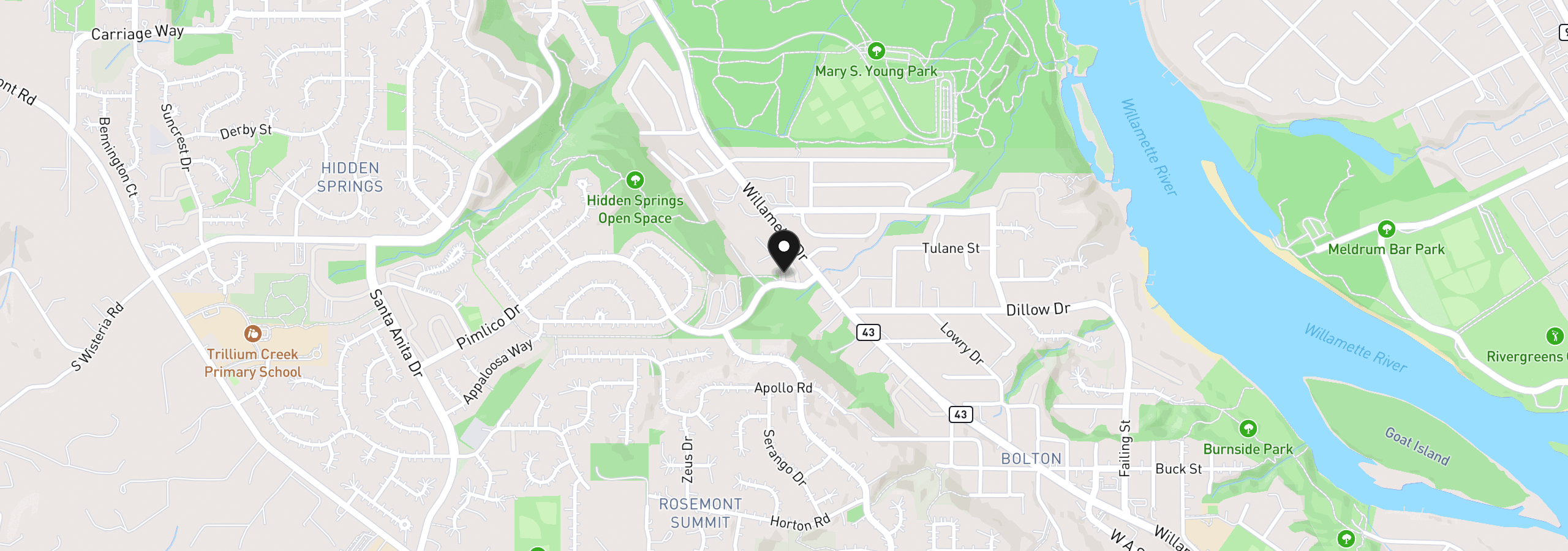 Map showing the location of 2802 Tree Top Ln, West Linn, OR 97068