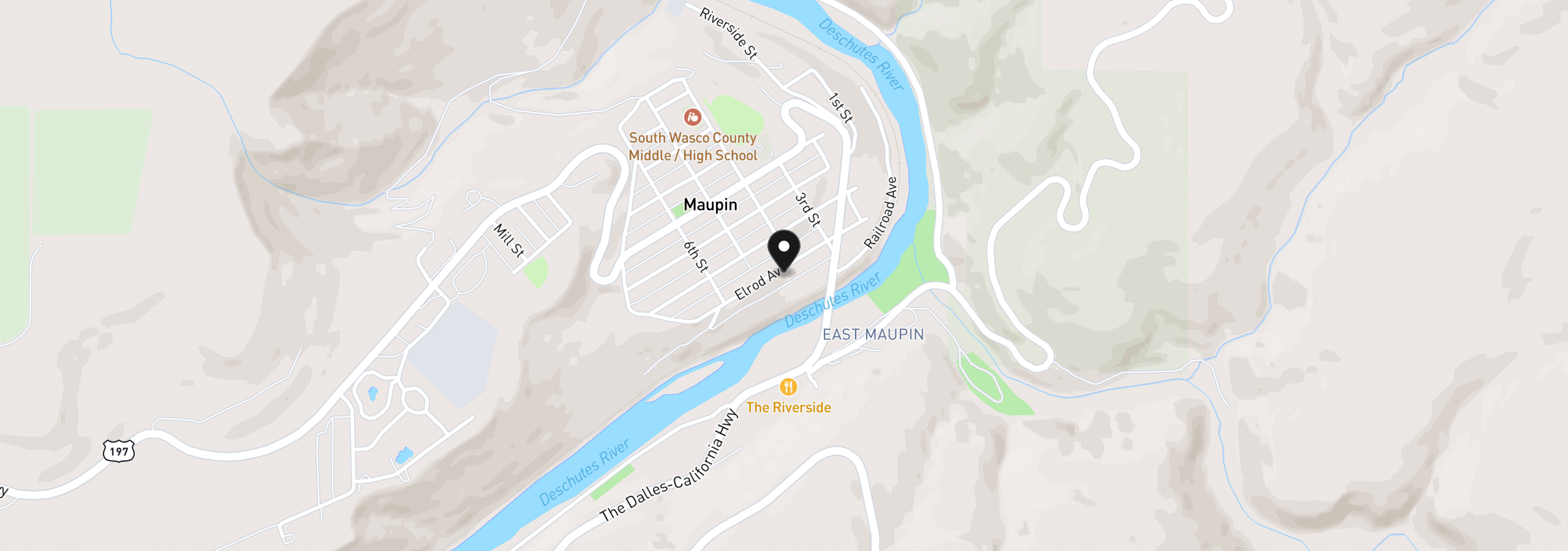 Map showing the location of 405 Elrod Ave, Maupin, OR 97037