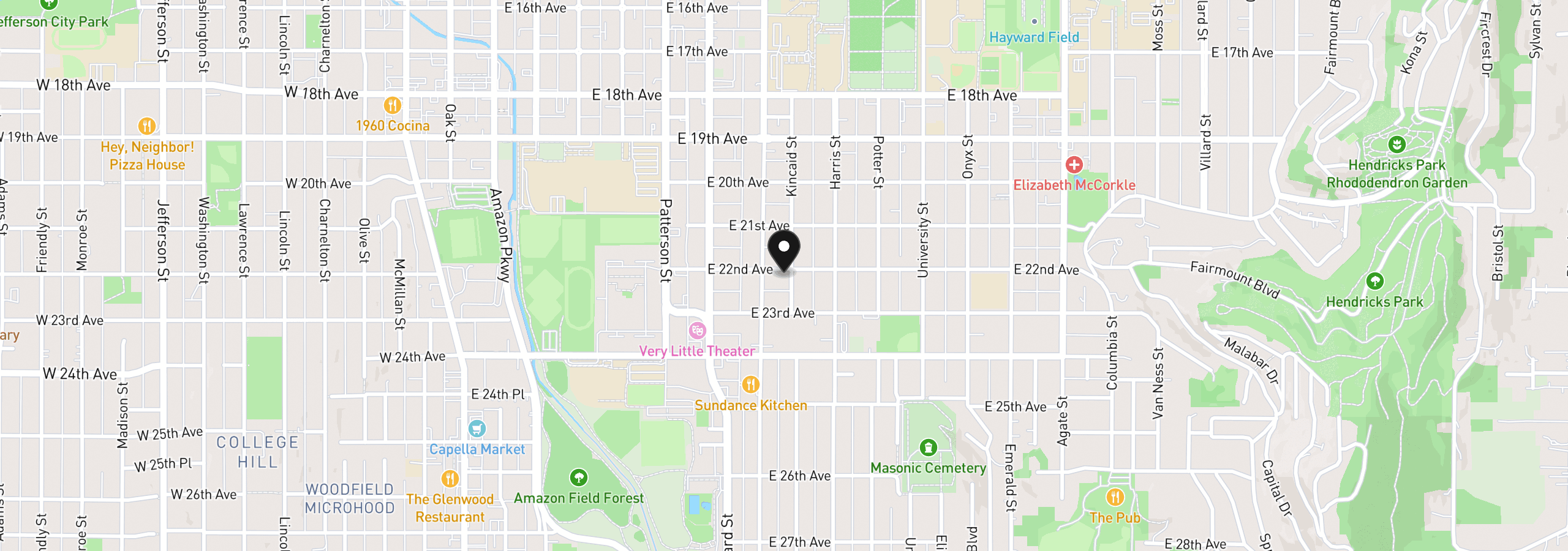 Map showing the location of 890 E 22nd Ave, Eugene, OR 97405