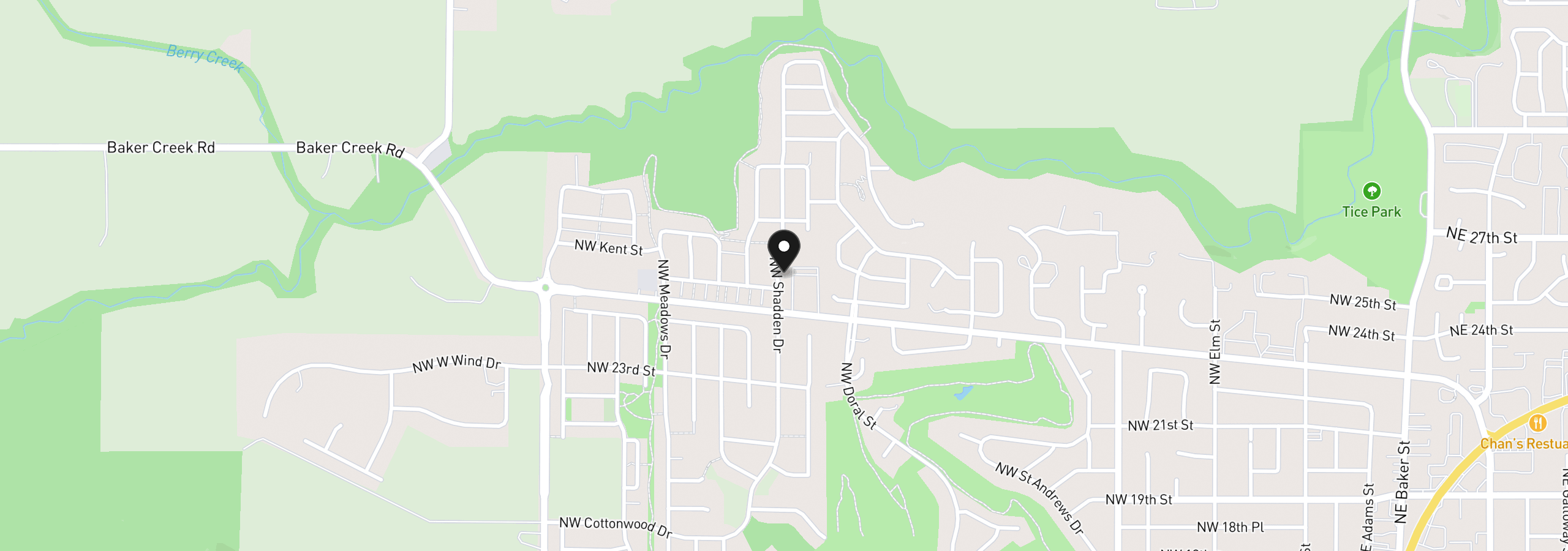 Map showing the location of 2610 NW Shadden Dr, McMinnville, OR 97128