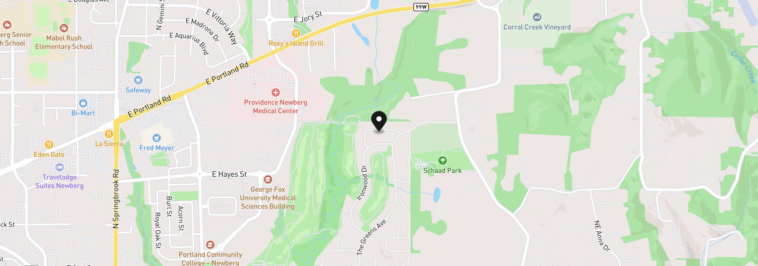 Map showing the location of 5102 E Longest Dr, Newberg, OR 97132