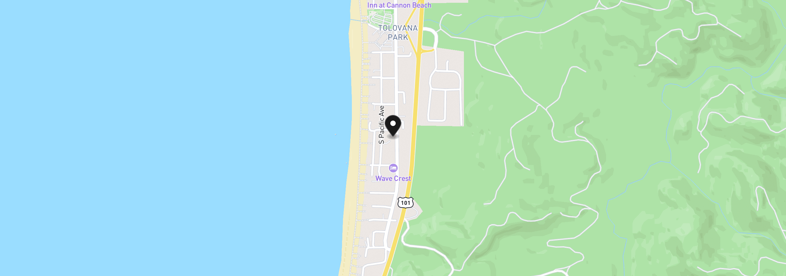 Map showing the location of 3864 S Hemlock St, Cannon Beach, OR 97110