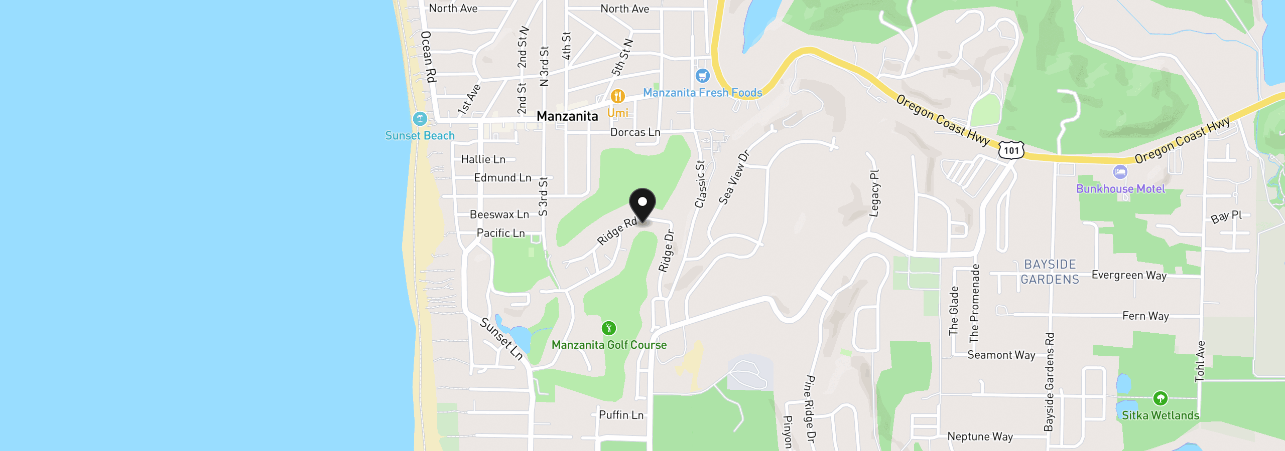 Map showing the location of 584 Ridge Rd, Manzanita, OR 97130