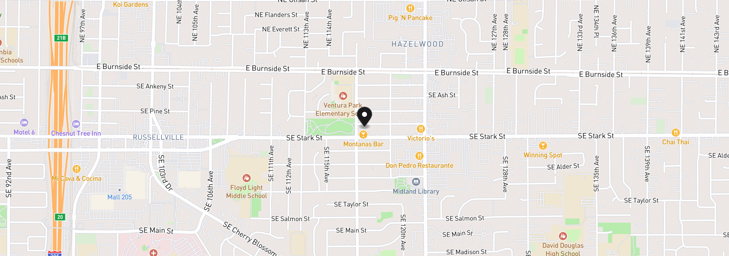 Map showing the location of 11726 SE Oak St, Portland, OR 97216