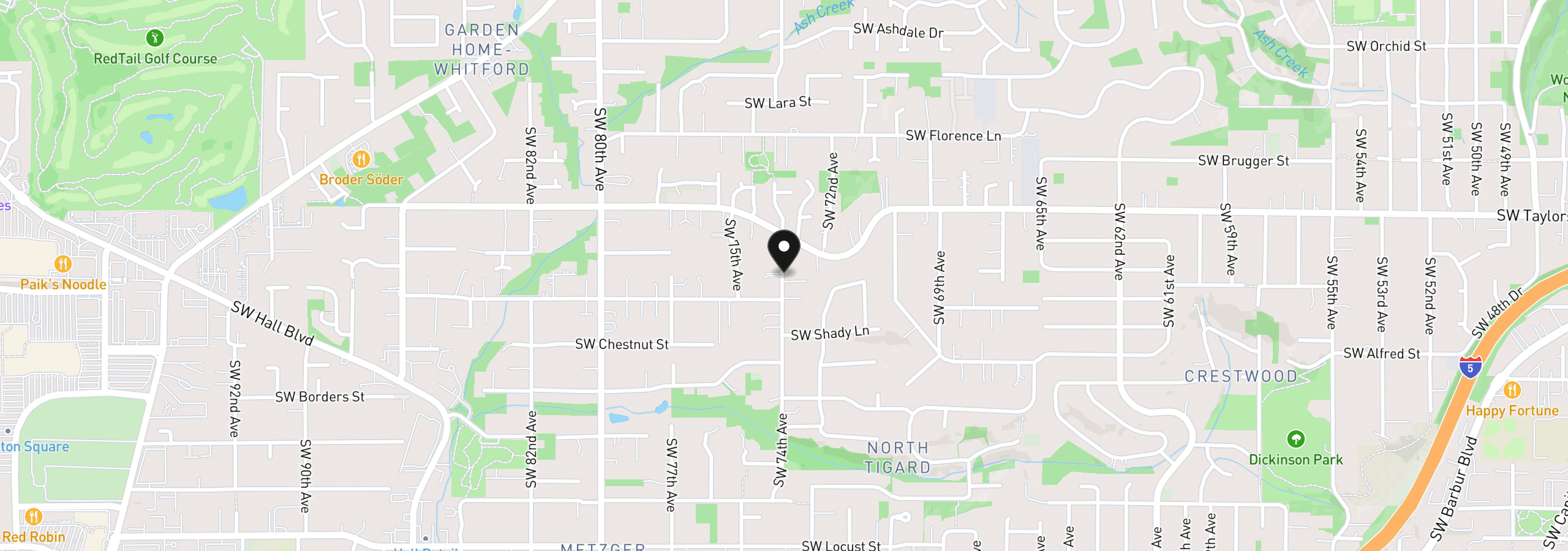 Map showing the location of 9244 SW 74th Ave, Portland, OR 97223