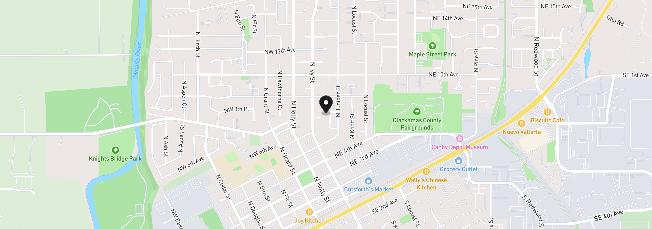 Map showing the location of 645 N Juniper Ct, Canby, OR 97013