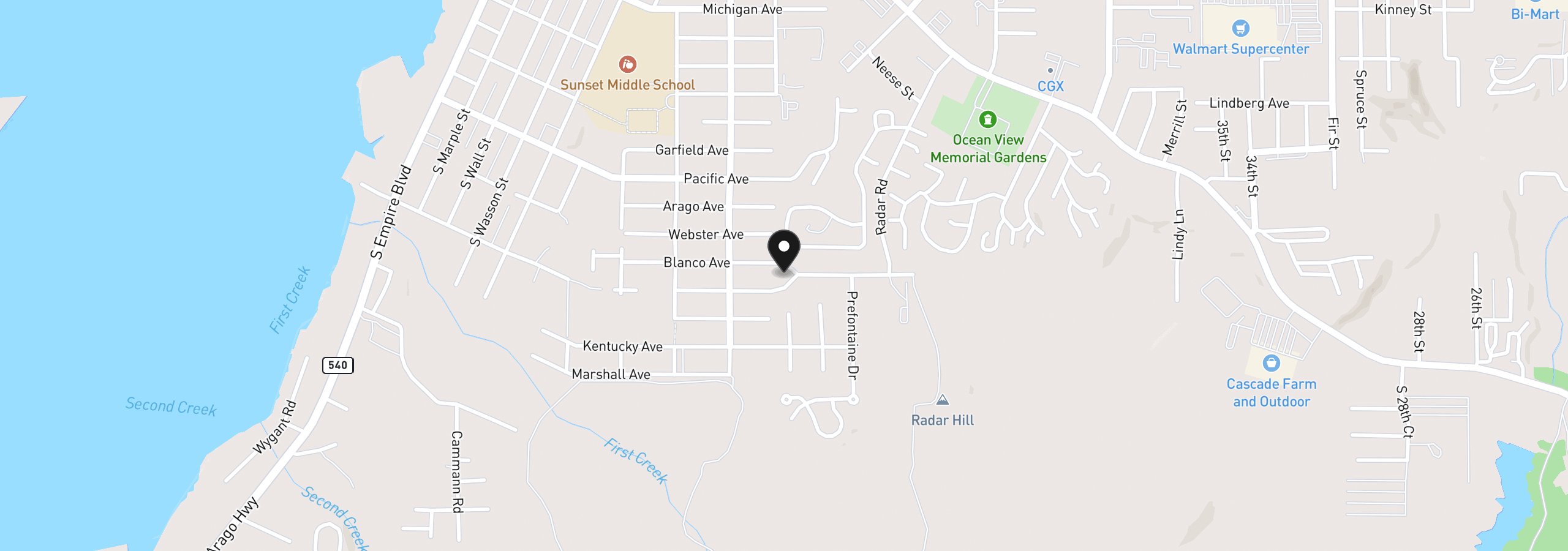 Map showing the location of 1111 Blanco Ave, Coos Bay, OR 97420
