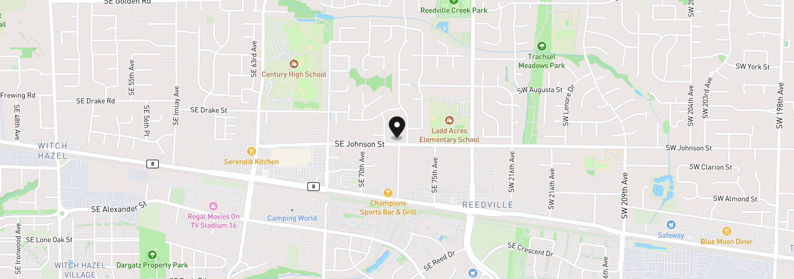 Map showing the location of 7287 SE Johnson St, Hillsboro, OR 97123