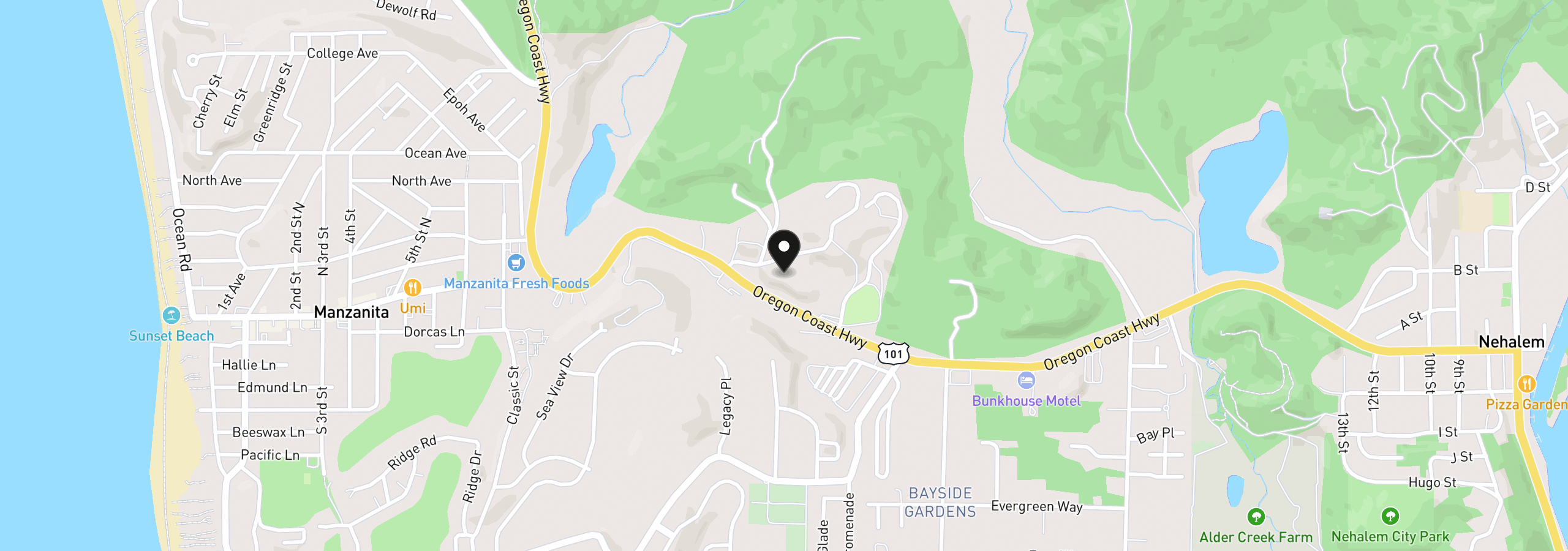 Map showing the location of 10555 Pacific Heights Ct, Nehalem, OR 97131