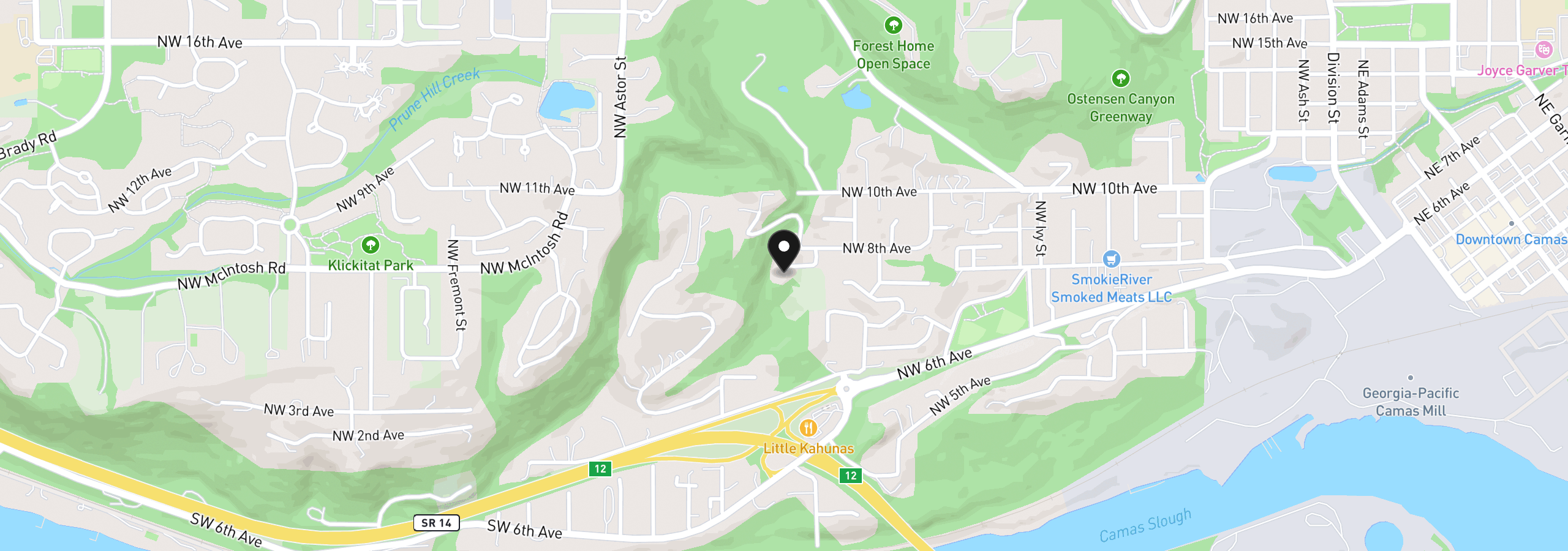 Map showing the location of 729 NW Oregon St, Camas, Wa 98607