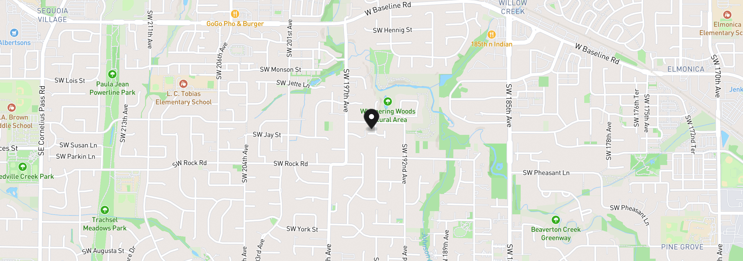 Map showing the location of 19461 SW Euclid Ln, Beaverton, OR 97003