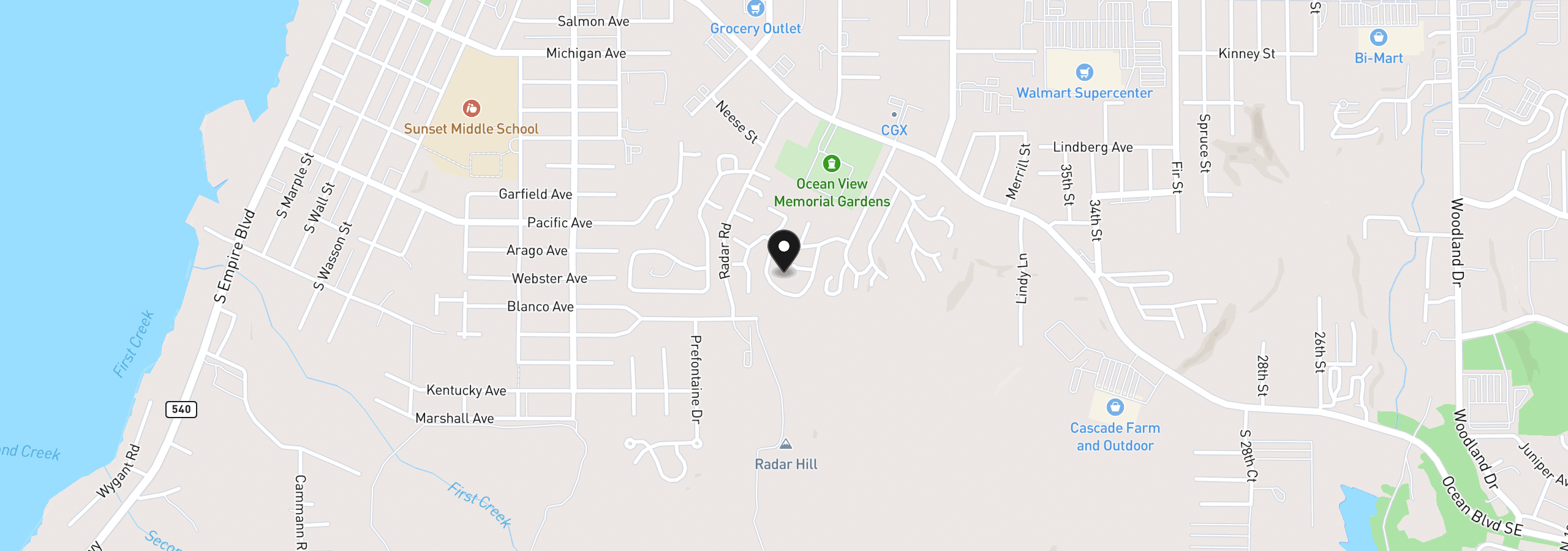 Map showing the location of 1445 Village Pines Ct, Coos Bay, OR 97420