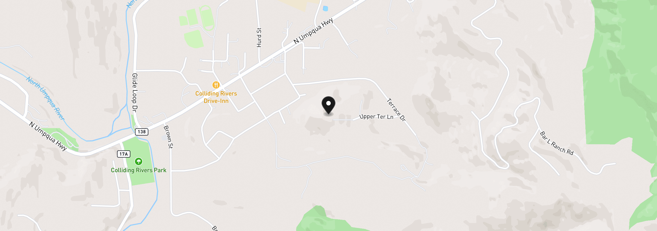 Map showing the location of 411 Upper Terrace Ln, Glide, OR 97443