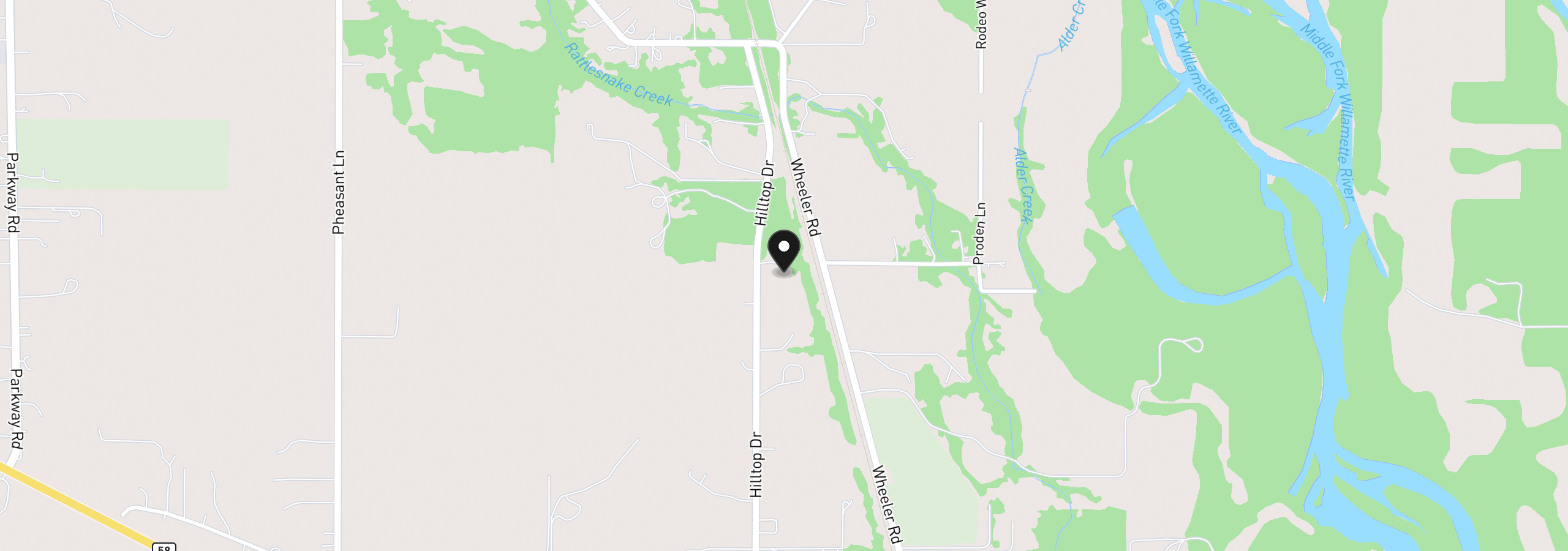 Map showing the location of 84587 Hilltop Dr, Pleasant Hill, OR 97455