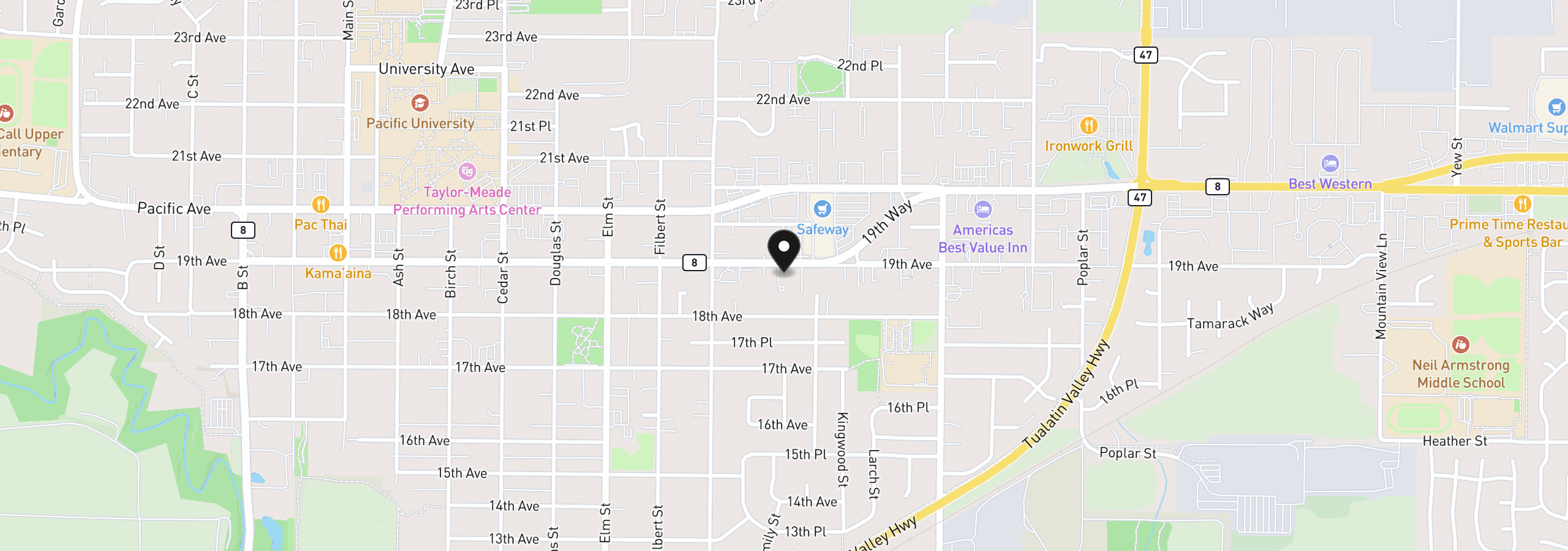 Map showing the location of 2812 19th Ave, Forest Grove, OR 97116
