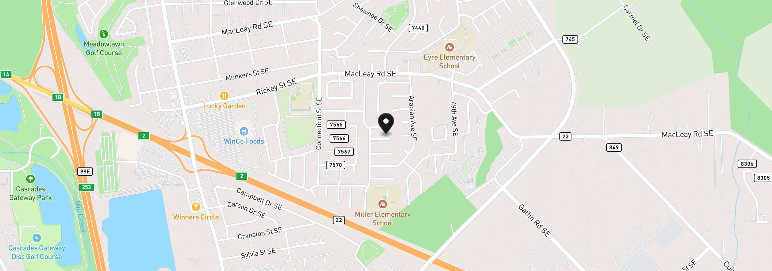 Map showing the location of 4659 SE Red Cherry Ct, Salem, OR 97317