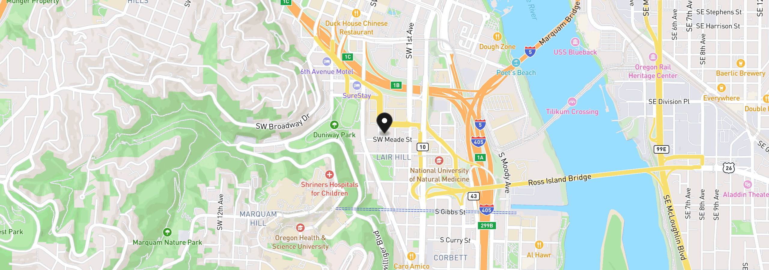 Map showing the location of 245 SW Meade St M2, Portland, OR 97201