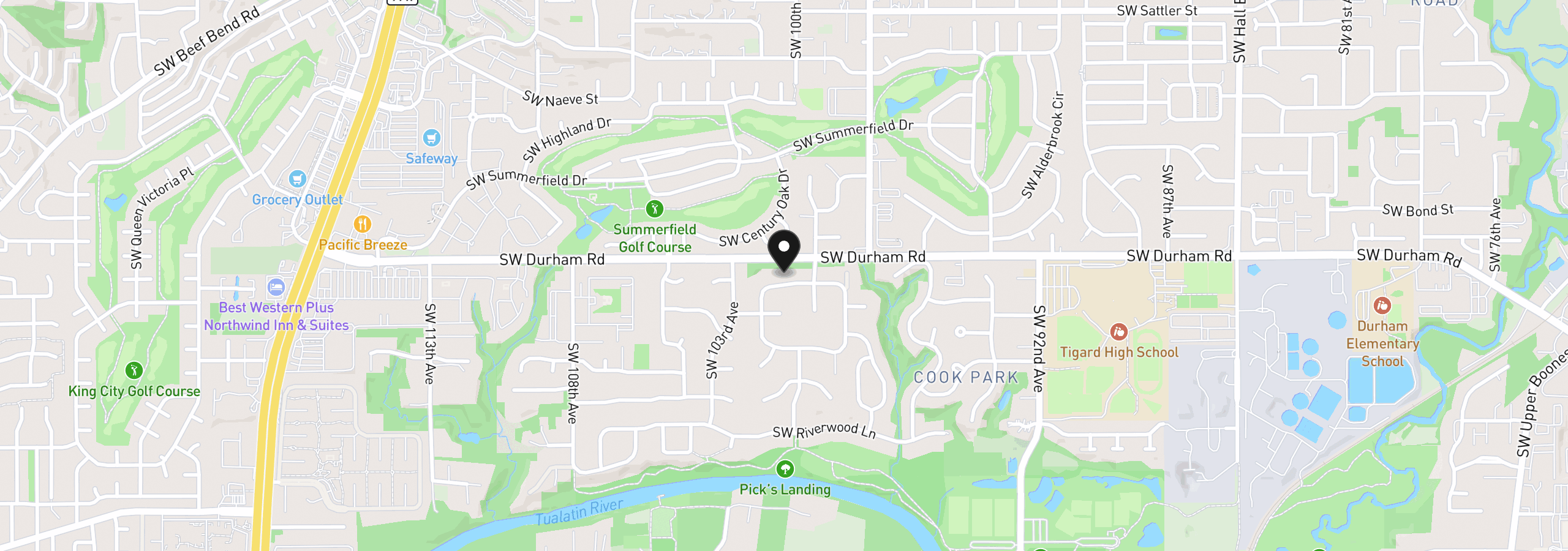 Map showing the location of 10045 SW Serena Way, Tigard, OR 97224